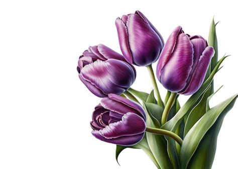 Premium AI Image A Bouquet Of Purple Tulips With Green Leaves