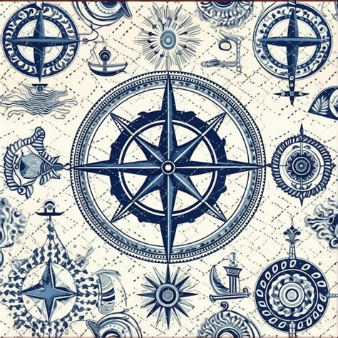 Premium Photo A Close Up Of A Blue And White Tile With A Compass