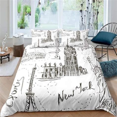 Housse De Couette 220x240cm Garçon de Ville Blanc Doux Enfant Ado