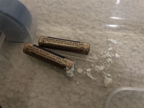 Alkaline batteries can leak even when not installed in a device. These