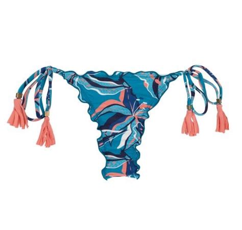 Pink And Blue Print Side Tie Scrunch Thong Bikini Bottom Bottom Lilly