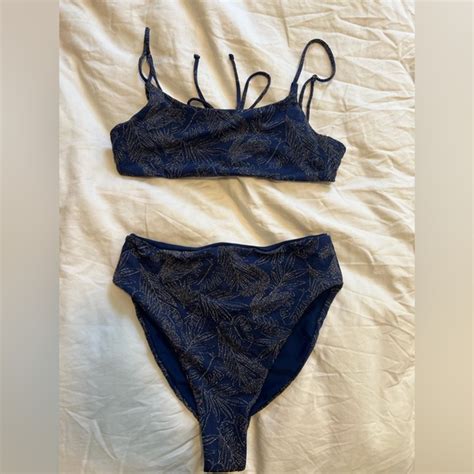 Skatie Swim Skatie Midnight Blue Bikini With Silver Leaf Design