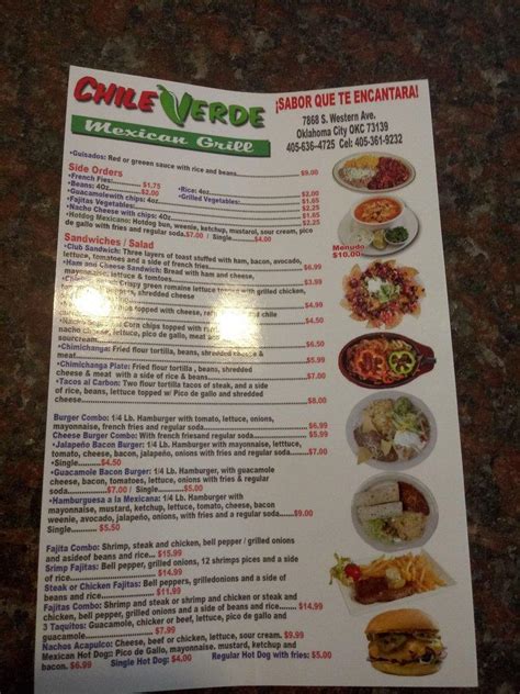 Menu At Chili Verde Mexican Grill Restaurant Oklahoma City