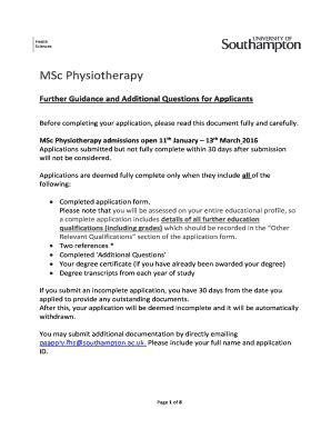 Fillable Online MSc Physiotherapy Fax Email Print PdfFiller