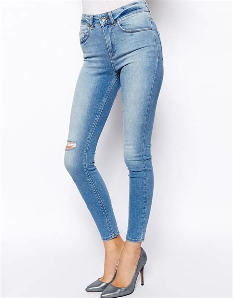 Asos Ridley High Waist Ultra Skinny Ankle Grazer Jeans In Blake Light