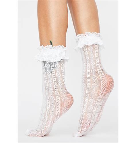 Lace Ruffle Ankle Socks White Dolls Kill