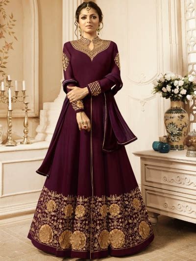 Buy Drashti Dhami Wine Color Georgette Wedding Anarkali In Uk Usa And Canada