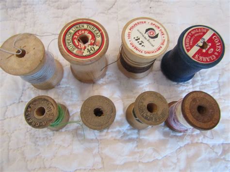 Vintage Wood Thread Spools Lot Of 8 Wooden Thread Spools Textile Thread