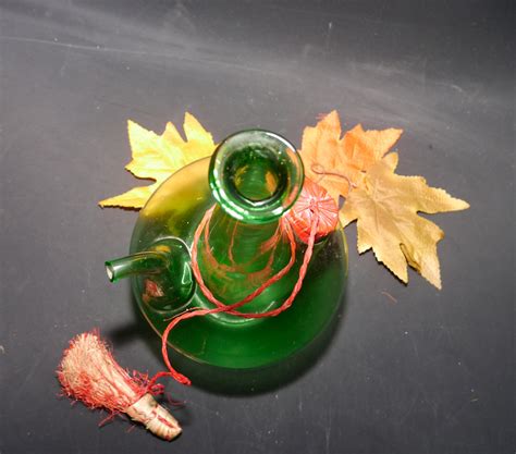 Mid Century Italy Green Glass Fiasco Wine Bottle Decanter With Etsy