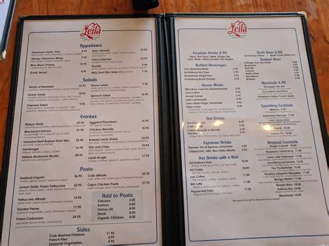 Menu at Leila by the Bay restaurant, Hercules