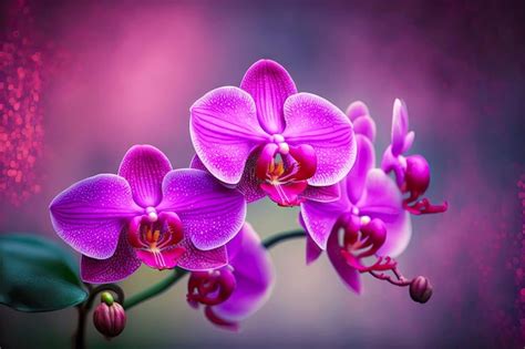 Premium Photo | Pink orchid flowers on blurred purple background