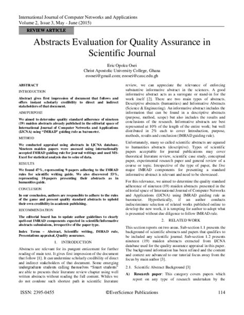 Pdf Abstracts Evaluation For Quality Assurance In Scientific Journal Eric Opoku Osei