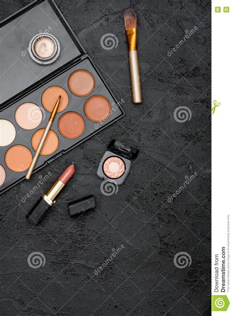 Decorative Cosmetics Nude On Dark Background Top View Stock Photo