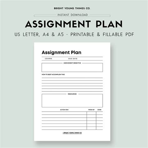 Student Assignment Planner, Printable Assignment Planner Worksheet ...