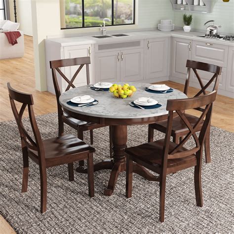 Round Dining Table Set For Kitchen Dining Set With Faux Marble Table