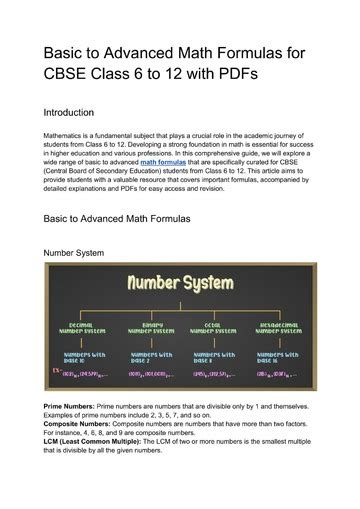 Basic To Advanced Math Formulas For Cbse Class 6 To 12 With Pdfs