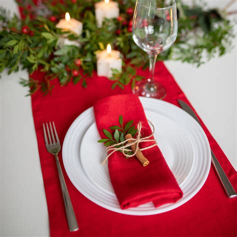 Christmas Table Napkins. Xmas Table Cloth Napkin. Red Linen Napkins ...