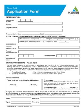 Fillable Online Marion Sa Gov Direct Debit Application Form City Of