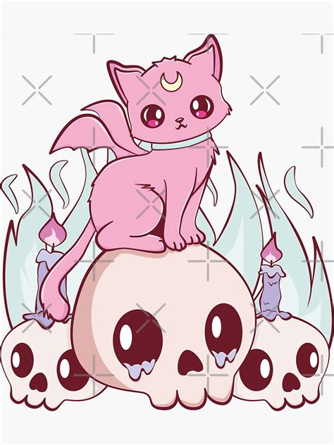 "Kawaii Pastel Goth Cute Creepy Witchy Cat And Skull Demon Nu" Sticker ...