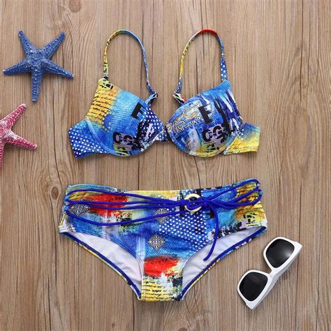 Womail Female Swimwear Swimsuit Separate Print Floral Bikini Push Up