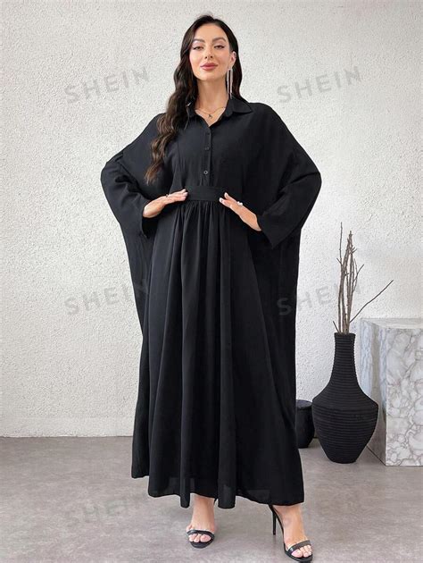 Shein Najma Vestido Largo Tradicional Turco Y Rabe De Mujer Con Solapa