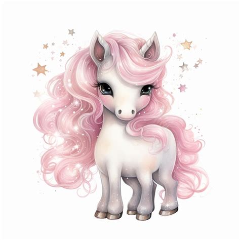 Premium Photo There Is A White Unicorn With Pink Hair And Stars On