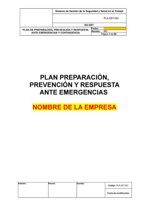 Plan De Preparacion Prevencion Y Respuesta Ante Emergencias Seguridad