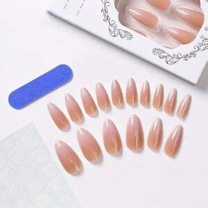 Makeup Long Almond Shape Nude Ombre Toned Colors Press On Nails