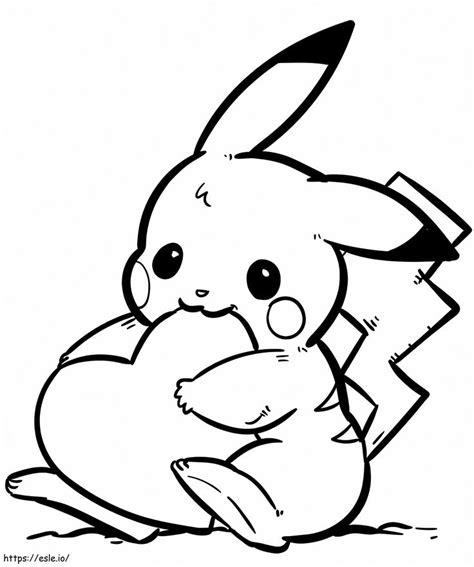 Pikachu formato de coração para colorir Pikachu coloring page