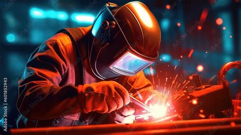 Man Working In Manufacturing Plant And Wearing Safety Gear For Welding