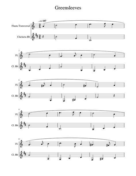 Greensleeves sheet music for Flute, Clarinet download free in PDF or MIDI