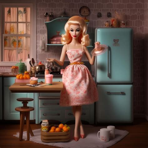 Premium AI Image | a barbie dressed like a housewife product photography