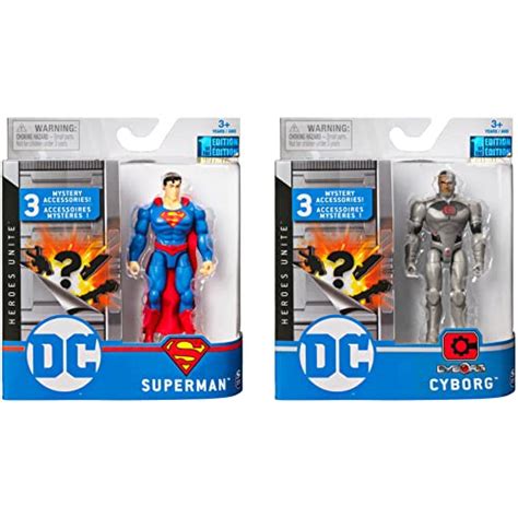 Dc Comics 4 Inch Superman And Cyborg Action Figure 2 Pack With 6 Mystery Accessories Adventure