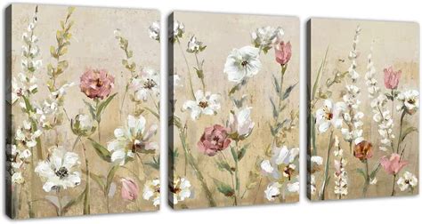 Flowers Wall Art Pink White Floral Canvas Pictures Elegant Blossom Wall Decor Modern Flower ...