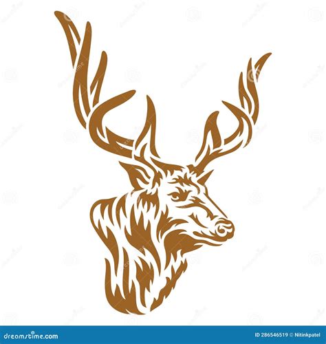 American Elk Side Face Printable Vector Stencil Stock Vector