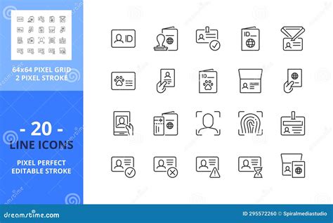 Line Icons About Passport And Id Card Pixel Perfect 64x64 And Editable