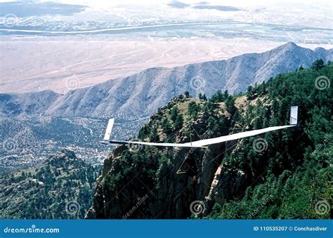 A Fixed-Wing Glider Launches from Sandia Crest, NM Stock Image - Image ...