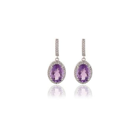 925 Sterling Silver African Amethyst And Pave Diamond Jewelry Fine Earring Ebay