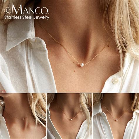 E Manco Rvs Choker Geïmiteerd Pearl Kettingen Voor Vrouwen Goud Kleur