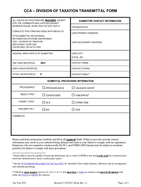 Fillable Online Ccatax Ci Cleveland Oh CCA Transmittal Form For Tax