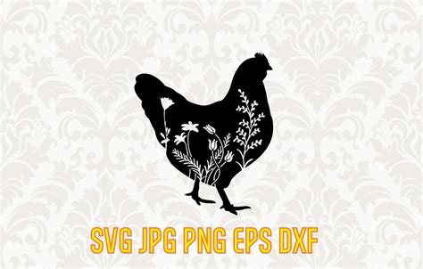 Floral Chicken Svg Silhouette Vector Hen Clipart Rooster Floral