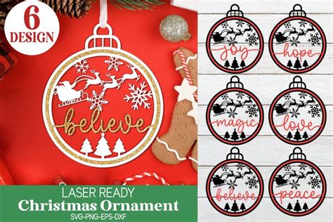 Christmas Ornaments Svg Bundle Glowforge Ornament Laser Cut