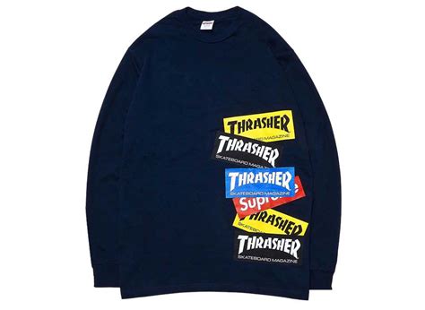 Supreme Thrasher Multi Logo L S Tee Navy