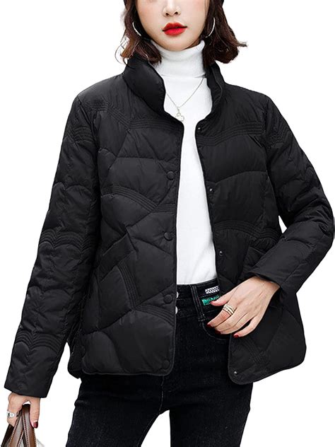 Pikadingnis Womens Cropped Puffer Jacket Lightweight Button Down Long