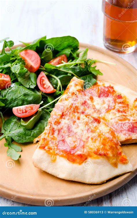 Two Slices Of Pizza With Side Salad Stock Image Image Of