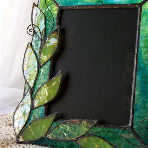 Stained Glass Picture Frame Green Leaf Photo Frame Etsy