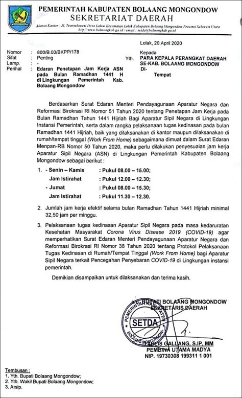 Contoh Surat Edaran Perubahan Jam Kerja Saat Bulan Ramadhan Surat