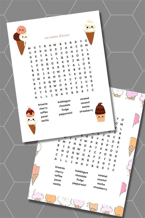 Word Search Puzzle Ice Cream Flavors Printable Party Game Senior