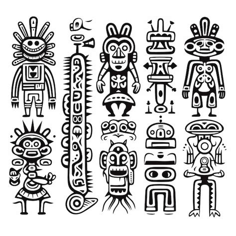 Premium Vector Native American Symbols Aztec Maya Inca Figurines Of