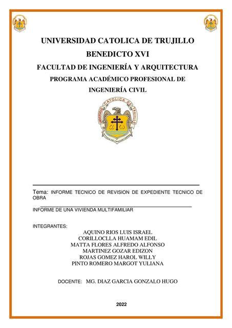 Informe técnico de revisión de expediente técnico de obra INGENIERIA